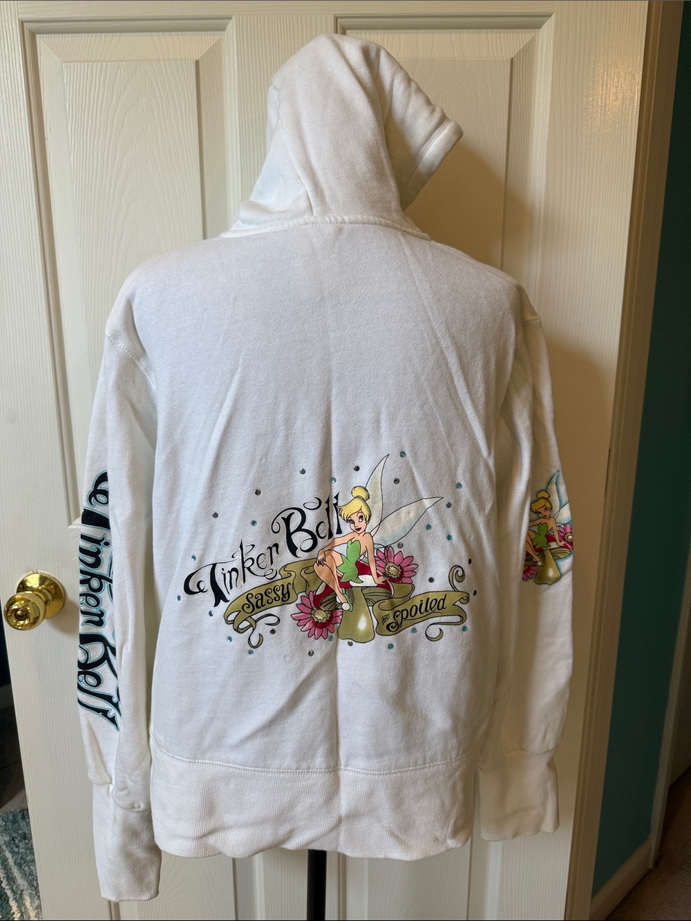 Rare Y2K Disney Parks Vintage Tinker Bell Floral Tattoo Zip Up Hoodie XL